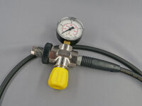 Overflow hose for compressed air up to 400 bar, with pressure gauge and air vent